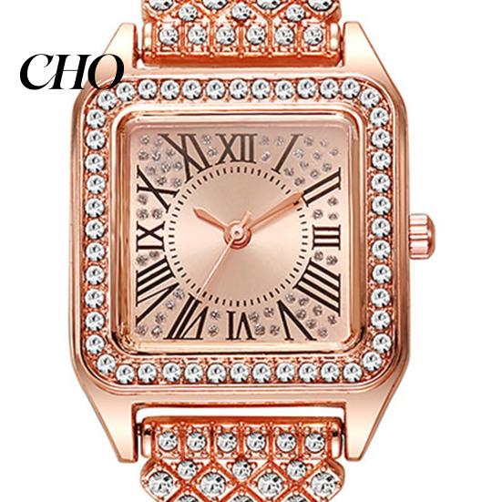 Durable Ladies Watch Women's Square Crystal High Accuracy Quartz Movement Rhinestone Paved Dial Scratch-Resistant Casual Women Wristwatch Mineral