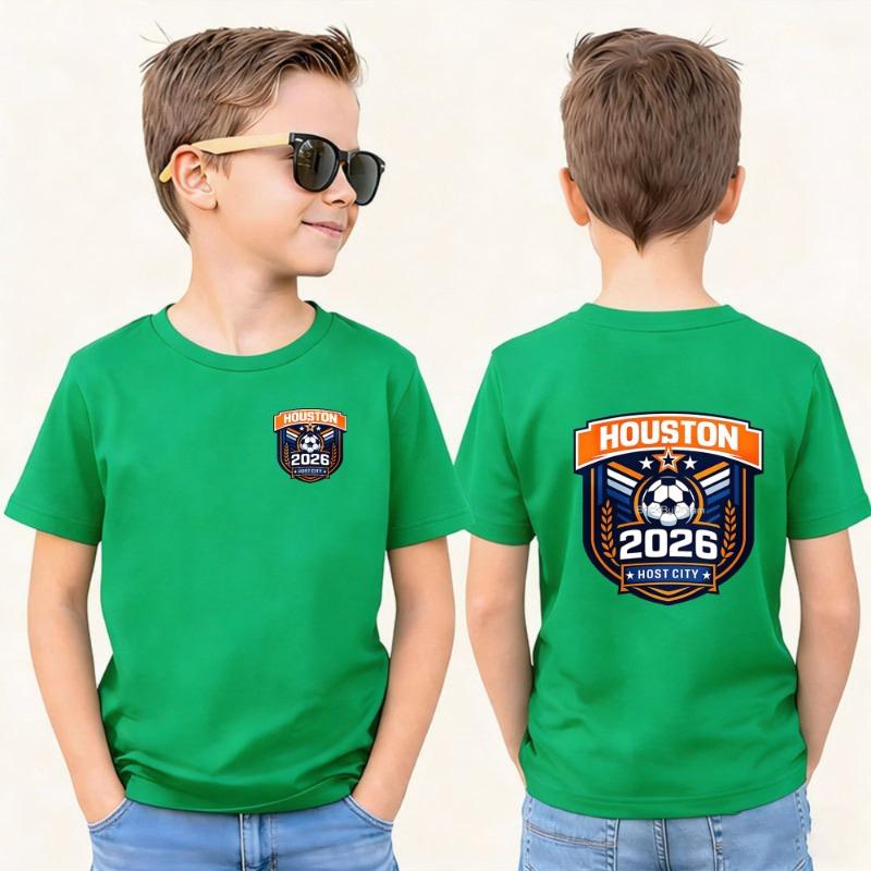 2026 Soccer Part Supplies Kids T-Shirt Houston 2026 Host City Soccer Design Polyester Short Sleeve Casual Top Sports Shirt for Boys