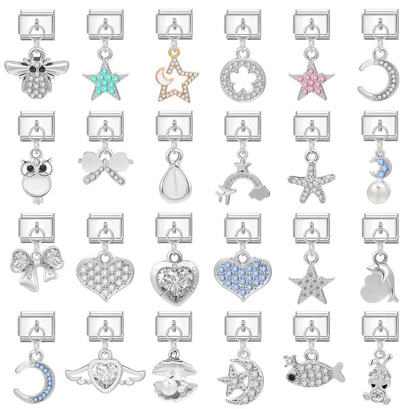 Modular Italian Steel Diamond Charm Bracelet - Personalized Handmade Jewelry Accessory