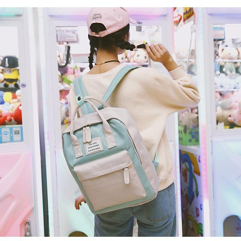 2025 Sweet Little Fresh Contrast College Wind Handbag Students' Large-capacity Waterproof Backpack Fashion Casual Versatile Backpack