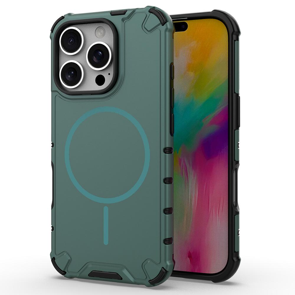 For iPhone 16 Pro Magnetic Case Corrugated Texture Heat Dissipation Shockproof TPU+PC Phone Back Cover