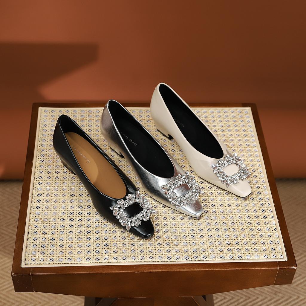 Pantofi unici cu temperament, cu strasuri, cu vârf ascuțit și toc mediu, noi de primăvară și toamnă, cu cataramă pătrată, de banchet, pentru femei, cu toc gros, pantofi unici