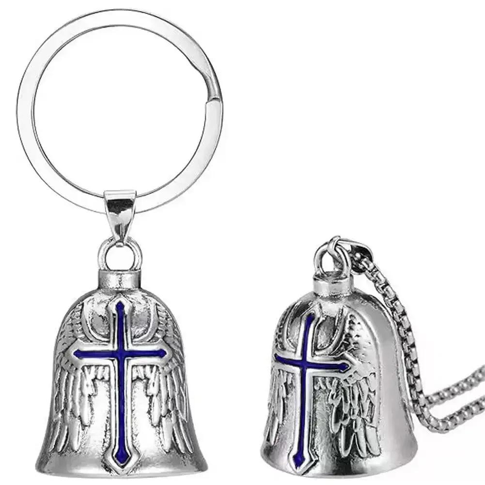 Fashion Red Cross Guardian Angel Wings Motorcycle Keychain Men Biker Rider Exorcist Keychain Amulet Lucky Amulet Accessory Gift