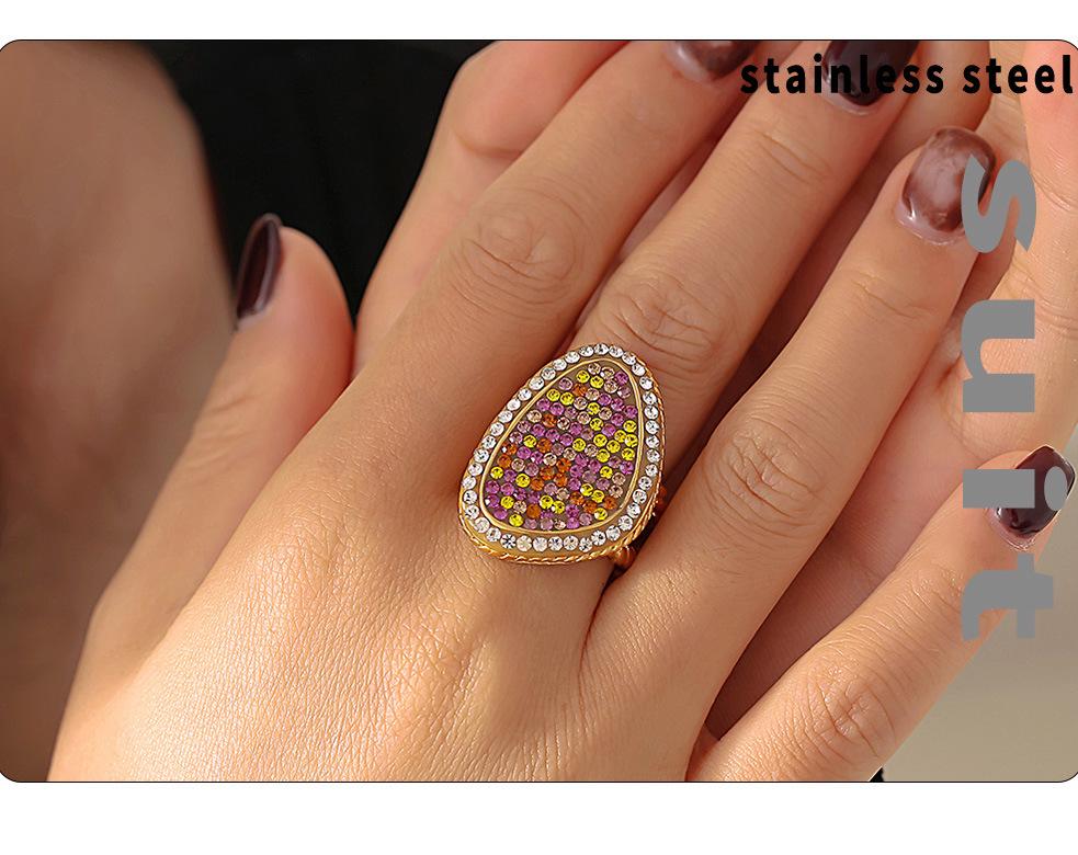 European-American Water Drop Braided Ring, Colored Diamond, 18k Gold PVD-Plated Titanium Steel Fashion Jewelry