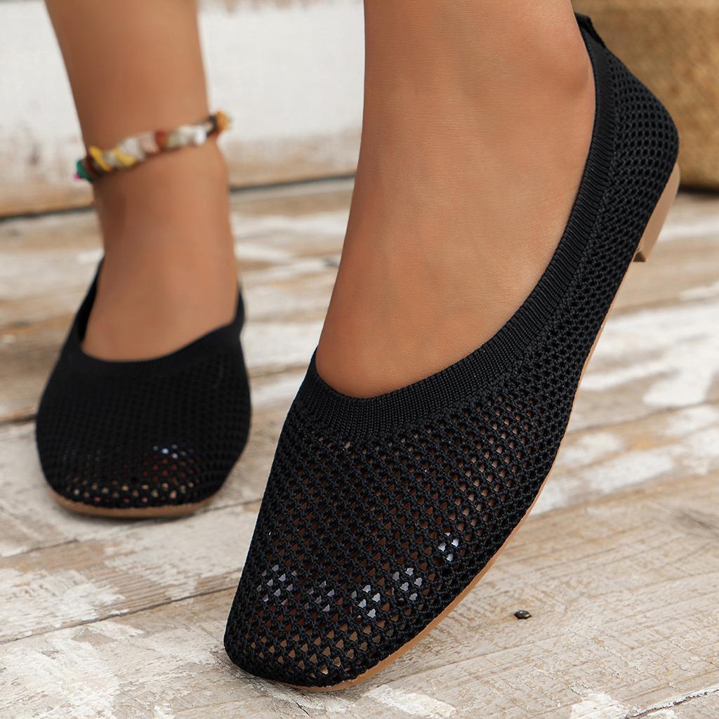 New Fashion Square Knit Breathable Flat Sole Single Shoes Solid Light Mesh Fly Knit Lazy Work Shoes Flat Shoes