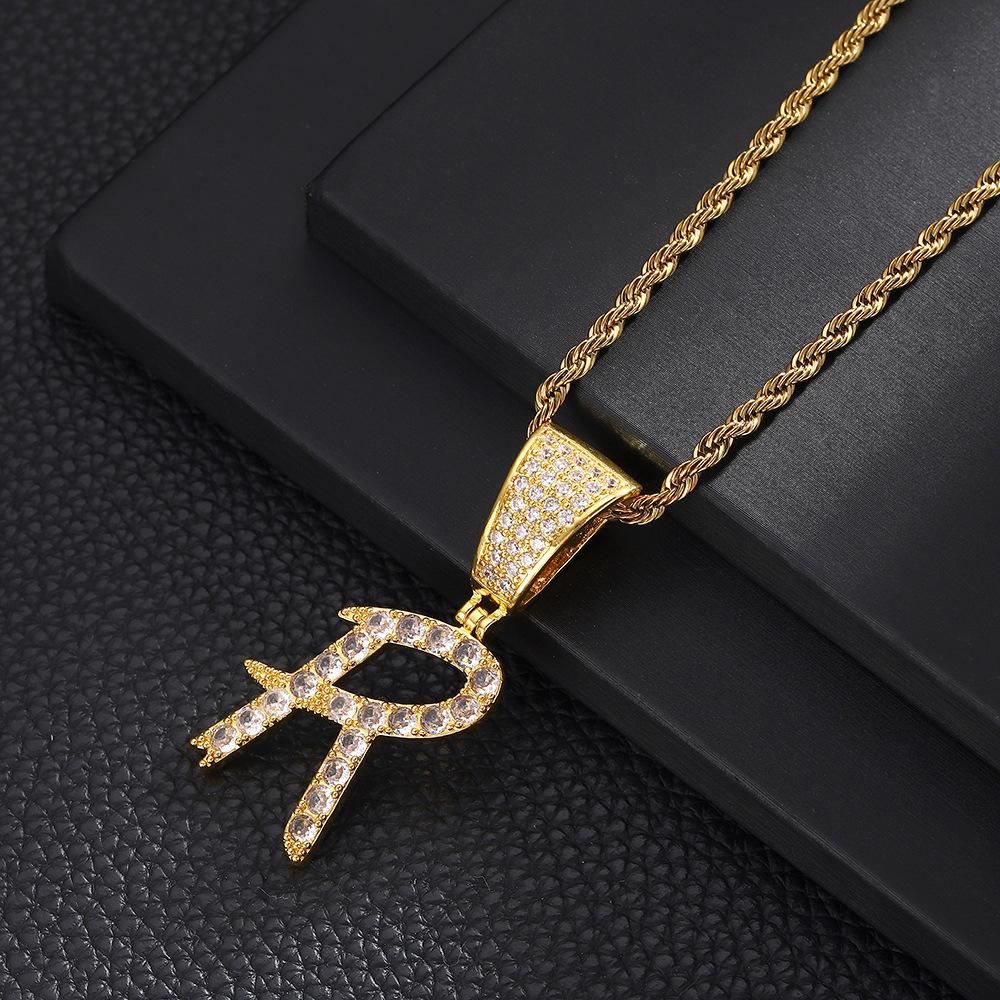 26 English Women'S Letter Pendants Necklace Twist Chain Zircon Letter Pendants Jewelry