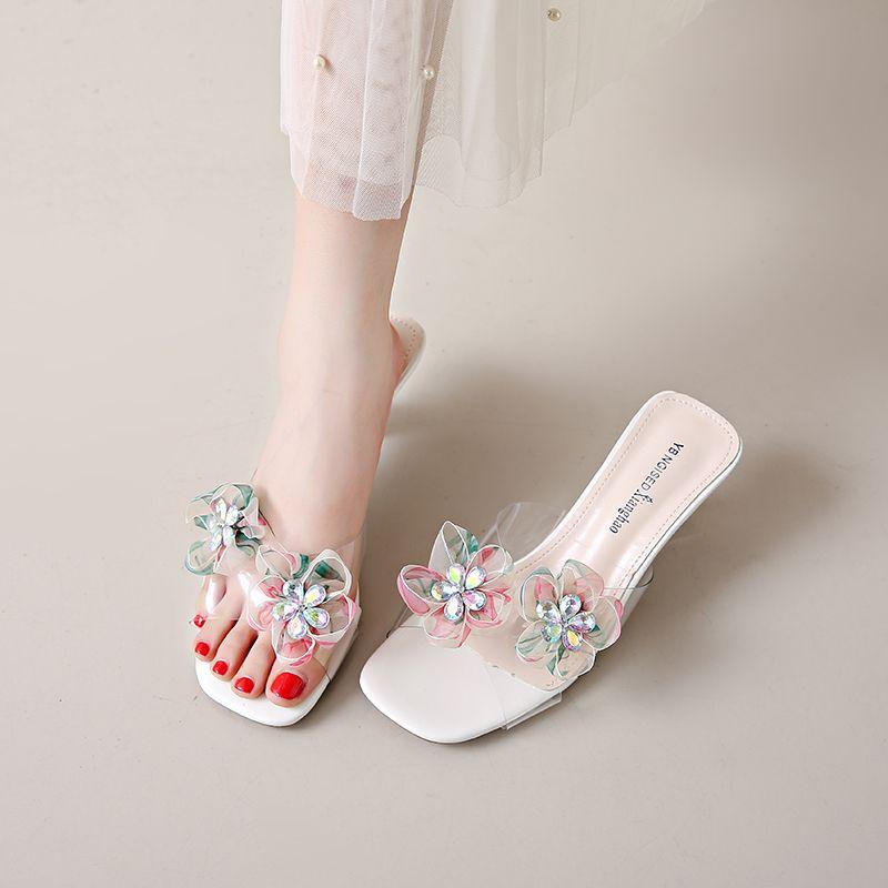 Fashion Woman Slippers Sexy Clear Sandals Heeled Open Toe Shoes for Women Unique Wholesale Chic and Elegant Cheap Liquidation 39 Slides