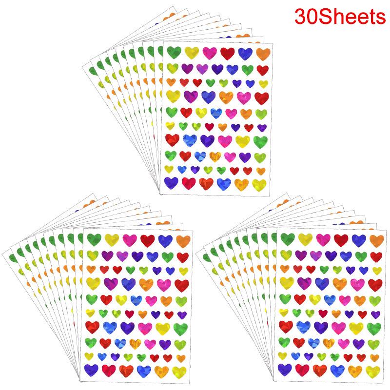 30/10Sheets Star Dot Heart Stickers Kids Birthday Party Favors Glitter Adhesive Sticker Reward Chart Labels Gift DIY Decoration