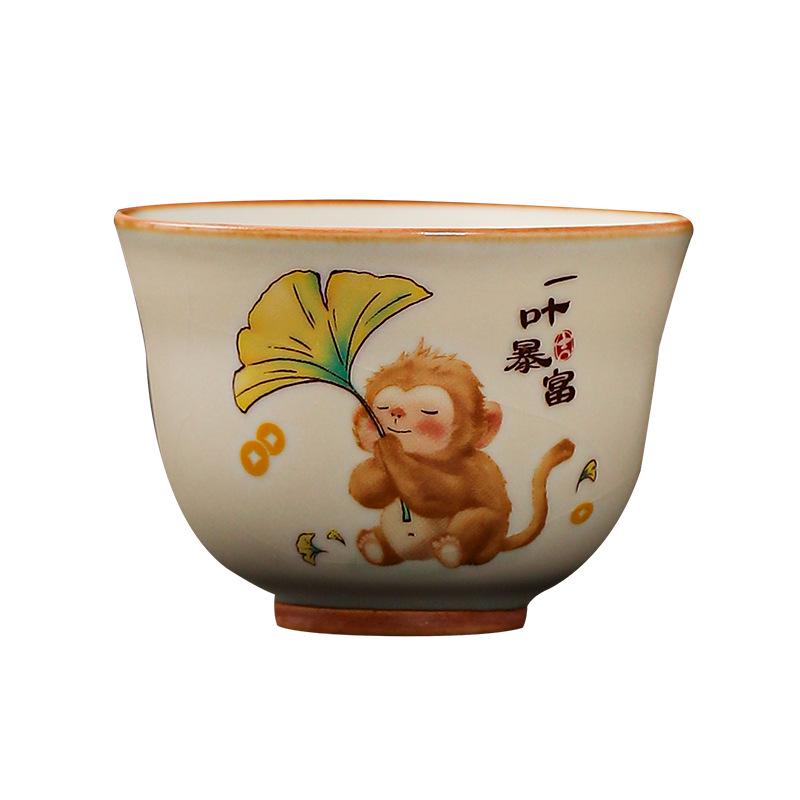 Ru Ware Beige Leaf Teacup Master Kung Fu Ceramic Tea Bowl Set