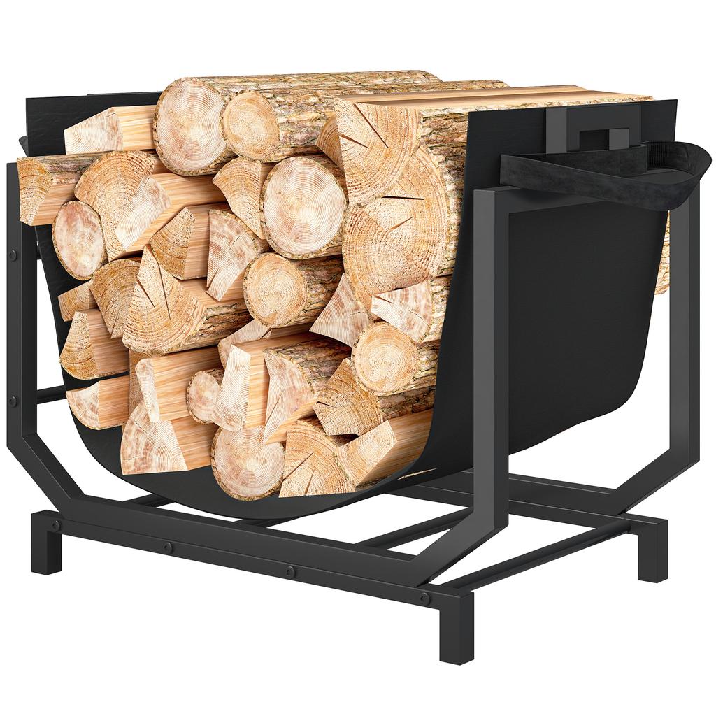 Indoor firewood rack 53 x 33 x 43 cm firewood rack with carrying bag metal black