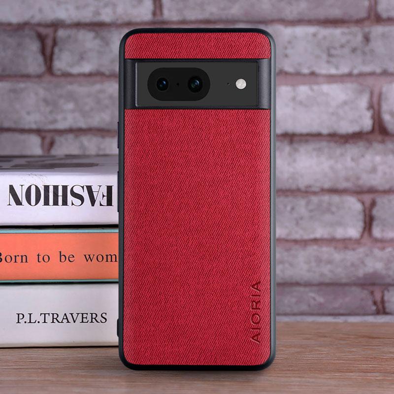 

Luxury Textile Leather Case for Google Pixel 8 Pro 7 7A 6 6A 5 5A 4 XL 4A 5G Soft TPU with Hard PC 3in1 material Phone Cover 8 красный