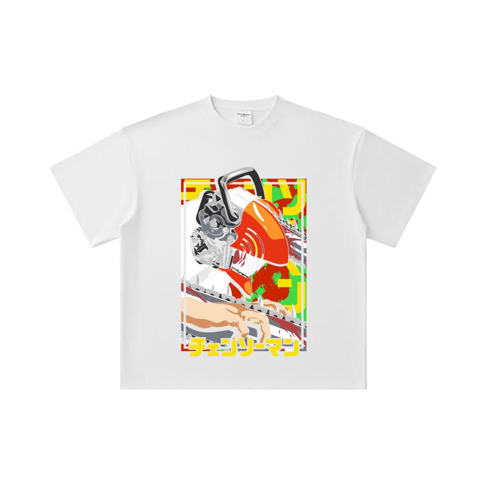 260 GSM Double Yarn 32 Count 100% Cotton Chainsaw Man V5 Denji Print Unisex Heavy Cotton T Shirt
