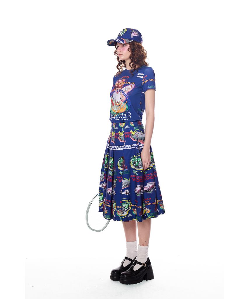 Greedius Racing Club Pleated Long Skirt