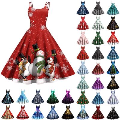 Women's Fashion Christmas Printed Sexy Strapless Gothic Cocktail Dress Punk, Vintage Dress.