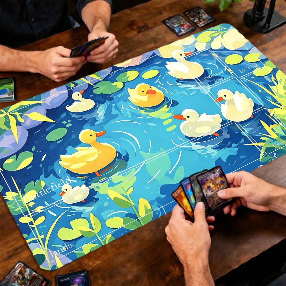 Cute Cartoon Duck Lotus Pond Mouse Pad Magic Playmat 24"X14" MTG TCG Office Desk Mat for Work Game Laptop Rug Carpet MousePad
