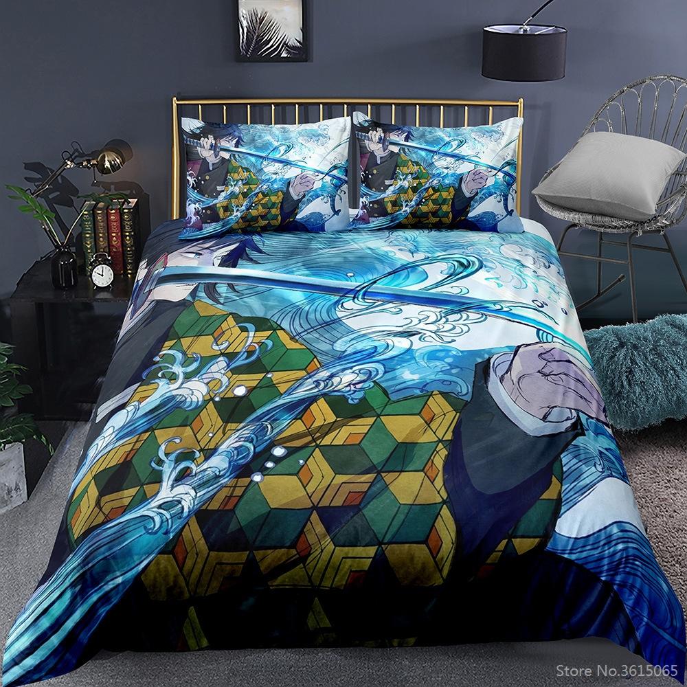 3D Demon Slayer Pattern Duvet Cover with Pillowcase Cartoon Anime Bedding Set Twin Full Queen King Chidren Kids Bed Linen Sets