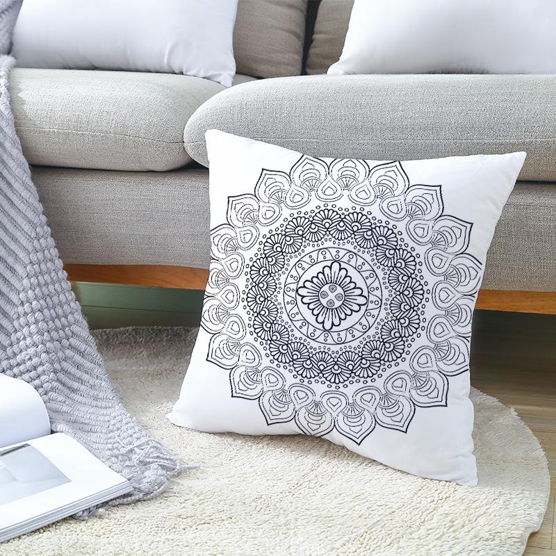 Black and White Ethnic Style Elephant Print Car Cushion Cover Sofa Pillow Cover Homewares