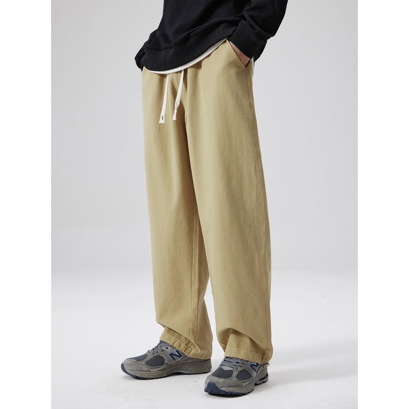 51 Hip-Hop Vintage Style Fleece-Lined Pants for Men, Winter Thickened Trendy Brand Sports Style Solid Color Casual Straight-Leg Jogger Pants