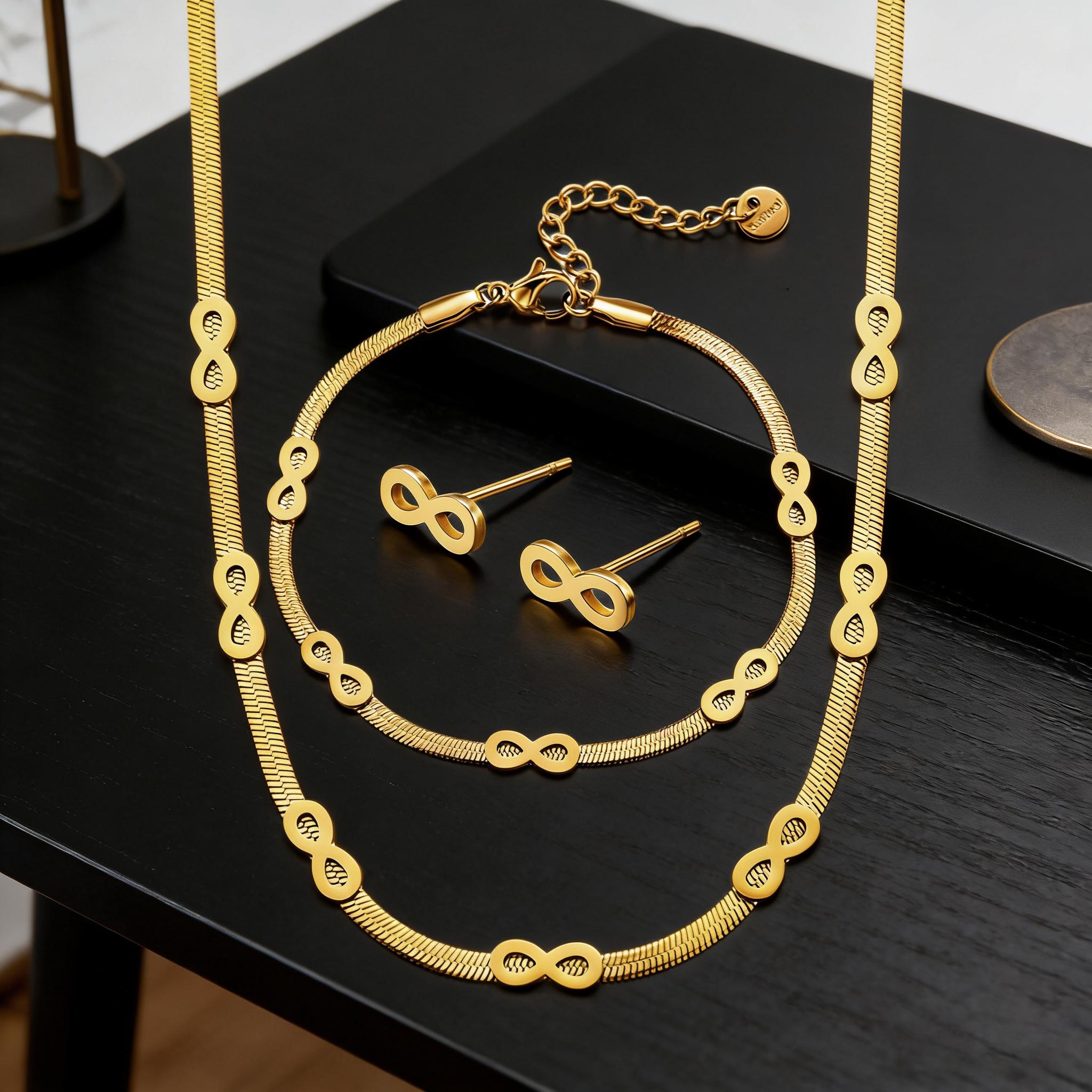

Atoztide 3 Pcs Infinity Necklace Earring Bracelet Jewelry Set for Women Stainless Steel Blade Chain Heart Star Birthday Gift