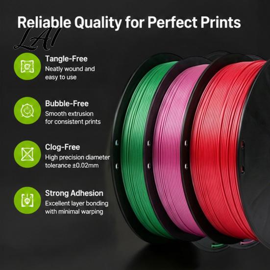 3D Print Filament Silk PLA Printer 1.75mm 1Kg Spool Low Warping for Printing Projects Neatly Wound