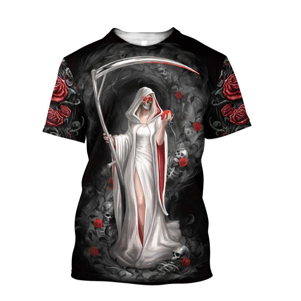 Skull Girl And Rose 3D celoplošný potisk Pánské tričko Letní styl Neformální trička s krátkým rukávem Trička Unisex street Cool