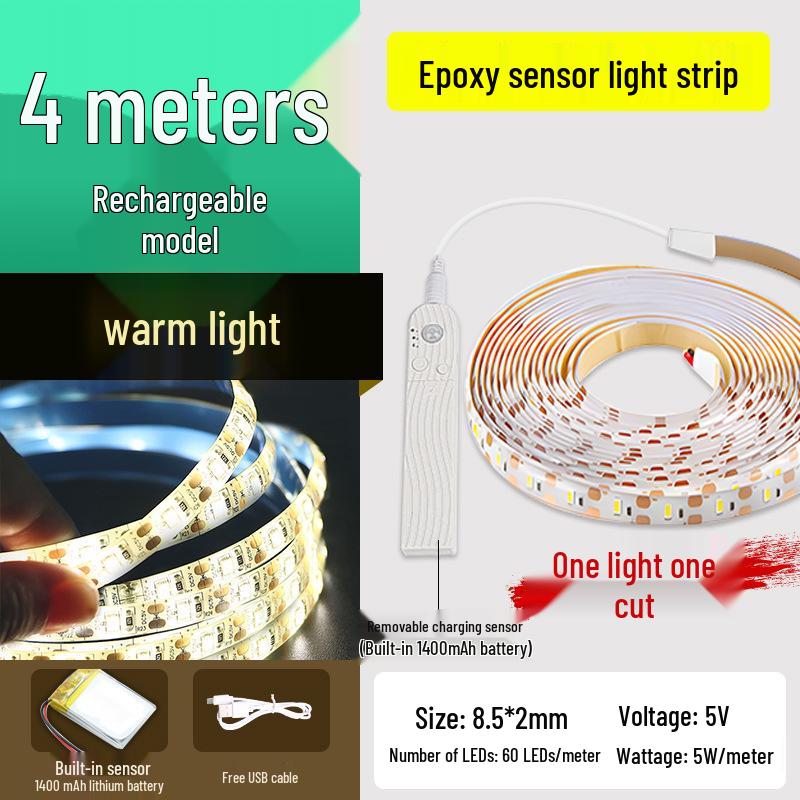 USB Rechargeable Motion Sensor LED Strip Light: Ultra-thin, Self-Adhesive, Wireless Night Lighting