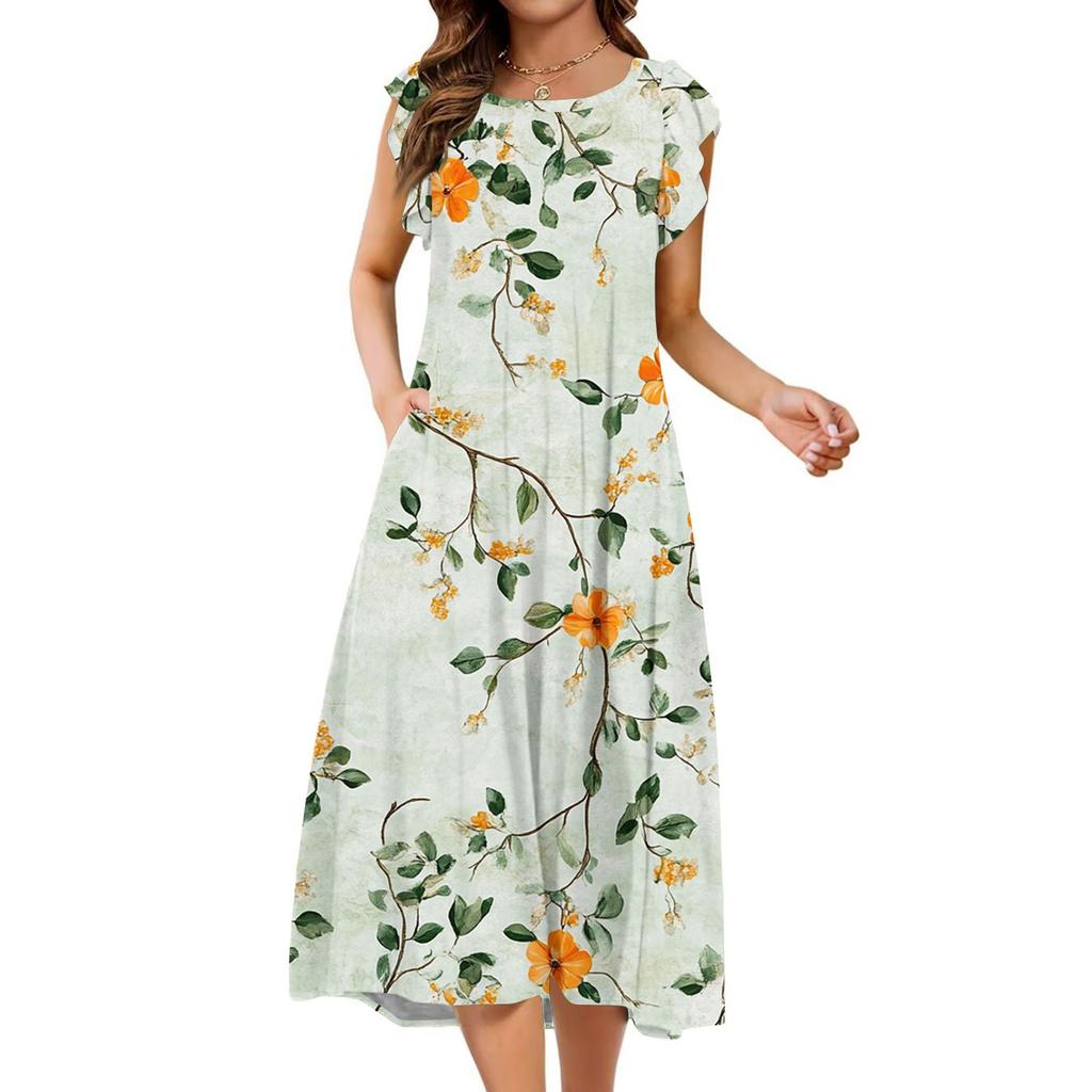 Women's One-piece Short Sleeve Flared Sleeve Loose Casual Floral Print Round Neck Dress