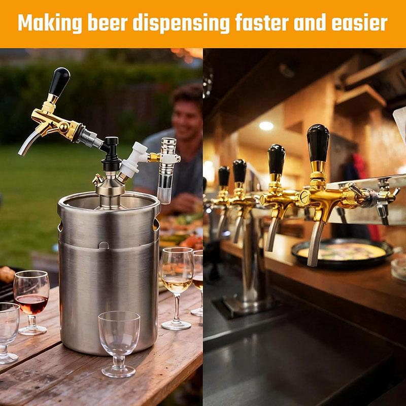 Golden Beer Tap,Adjustable Brew Faucet with Liquid Ball Lock Disconnect Connector,Kegerator Tap Dispenser withFlow Control Valve