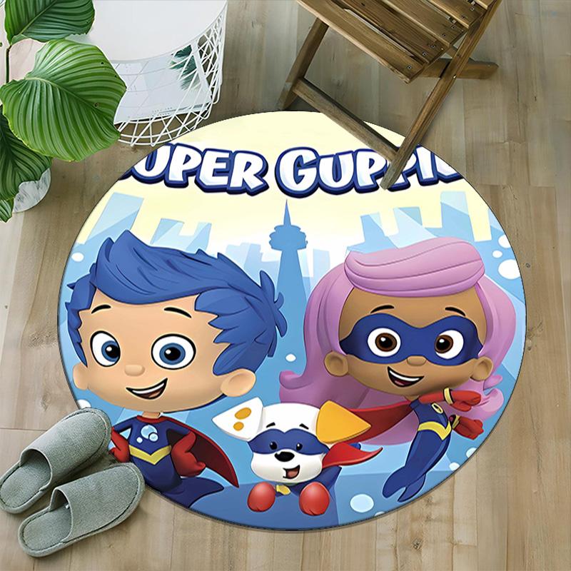 1pc Bubble Guppies Print Round Carpet Chair Round Carpet Suitable for Bedroom Living Room Home Decorative Carpet