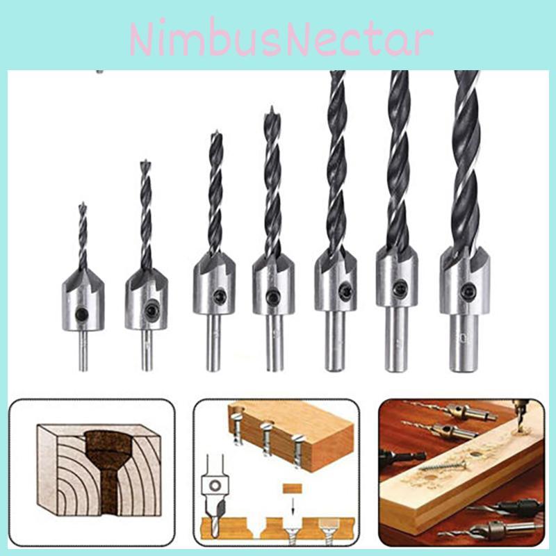 High Carbon Steel 7 Pcs Wood Chamfer Countersink Drill Bit Set For Accurate Woodworking