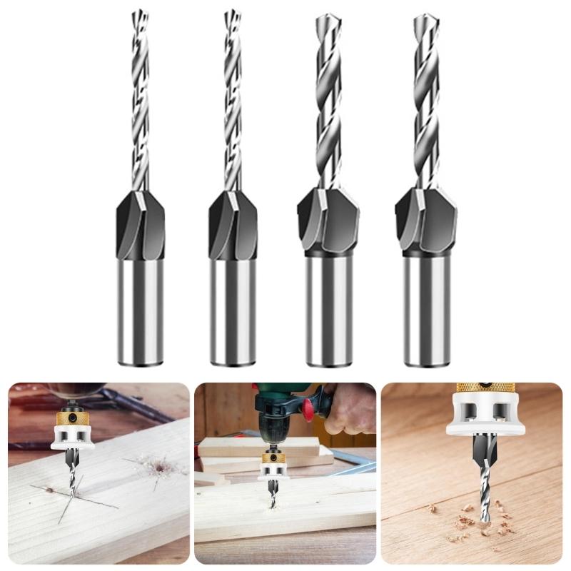 4 Piece 4 Flute Twist Countersink Drill Bits 1/4" Hexagonal Shank Set with Adjustable Depth Stop for Wood Plastic Drill