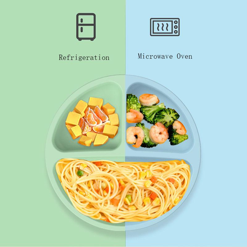 Prato de jantar infantil de silicone com ventosa, tigela de comida complementar para bebês e crianças pequenas, com compartimentos integrados
