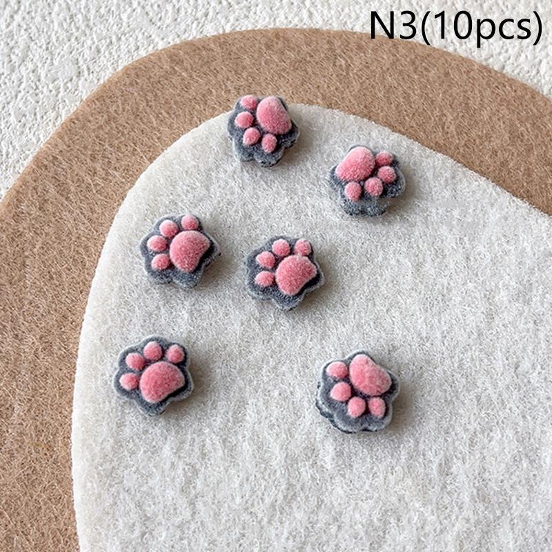 10Pcs 3D Plush Mini Cat Paw Nail Art Charms Velvet Resin Nail Art Decoration Cartoon Diy Manicure Salon Party Winter Girls Gift