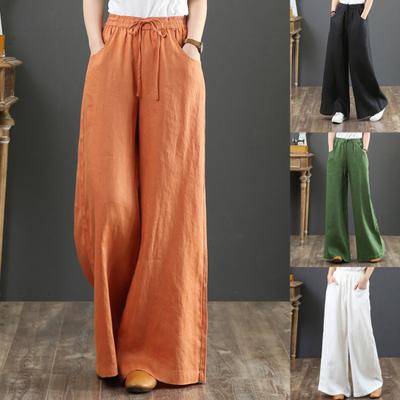 Pantaloni casual de damă, uni, cu picior larg, talie înaltă, buzunare, largi, lungi