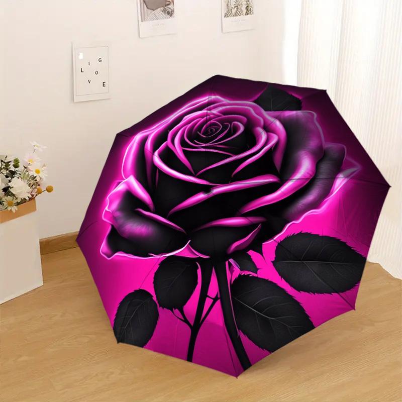 1pc rose flower Pattern Umbrella  Automatic Opening and Closing Umbrella, High quality Umbrella, Ideal Gift for Her 170