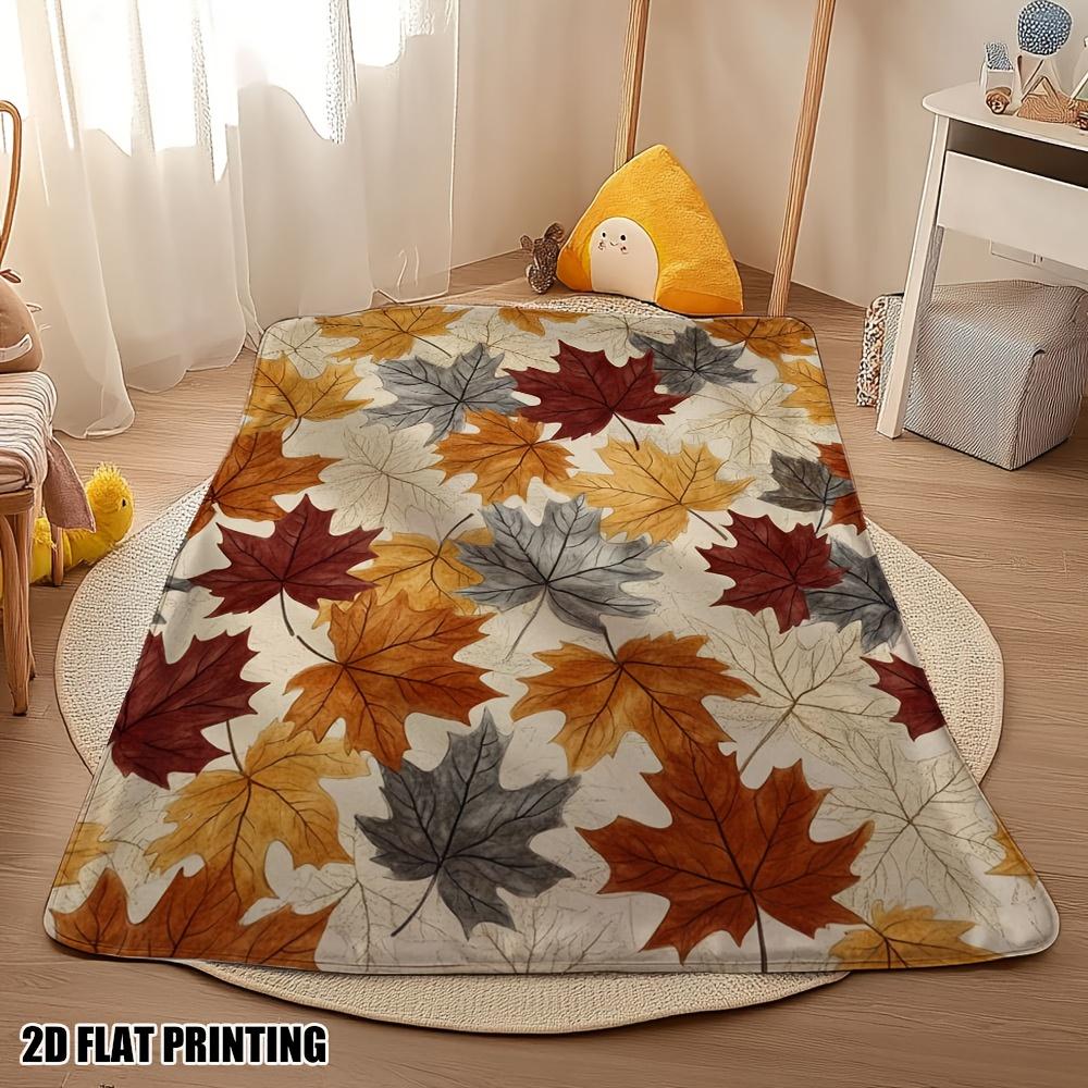 1pc Ultra-Soft Twin Size Autumn Maple Leaf Print Flannel Throw Blanket - Red Orange Yellow Brown Beige Contemporary Bedspread Fo