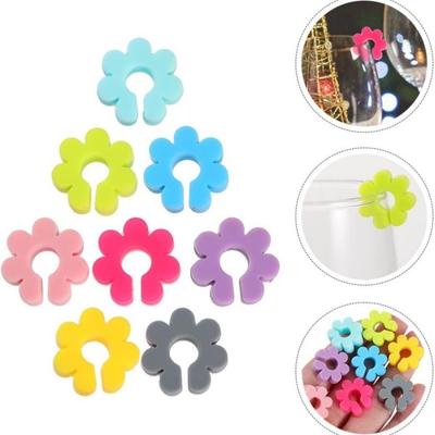 24Pcs High Quality Silicone Wine Glass Markers Reusable Flower Shape Drink Marker Bands Colorful Wine Glass Charms Home Use