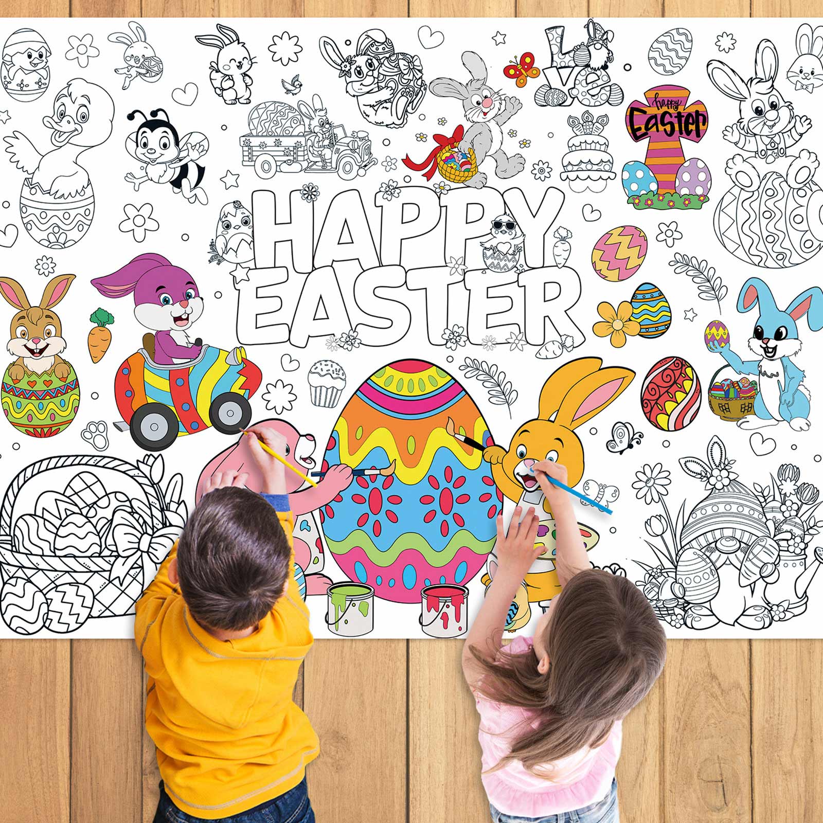 Пасхальный Раскрашивающий Плакат Детская Вечеринка Одноразовая Бумажная Скатерть 80*110см Использовать Для Вечеринок Развитие Детских Рук One Size