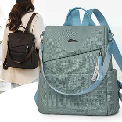 Sac à dos couleur unie pour femmes, sac à dos de voyage, sac à bandoulière double usage grande capacité