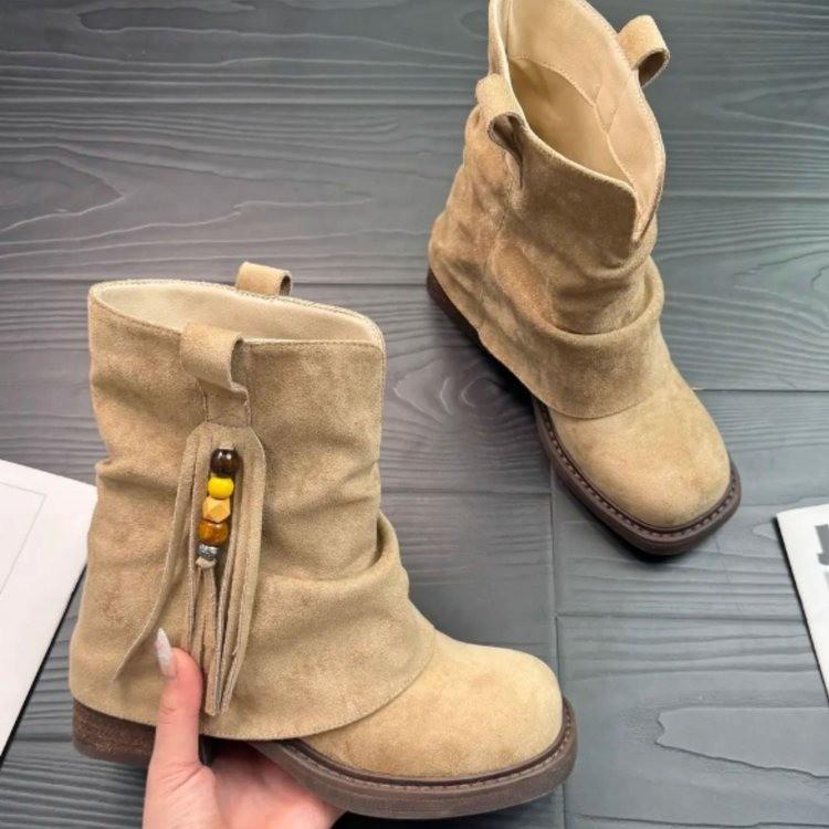 Ретро рукав и брючная труба короткие ботильоны женские новые осенние остроносые замшевые на толстом каблуке с бахромой тонкие ботильоны 35 хаки