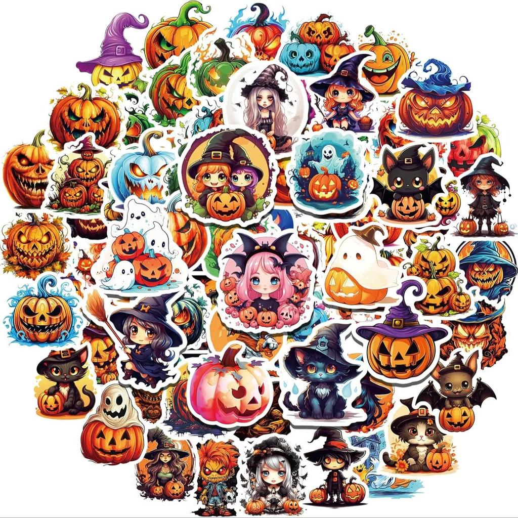 100Pcs Halloween Pumpkin Theme Stickers, Non-Repeating Vinyl Waterproof Holiday Party Stickers, Party Favor