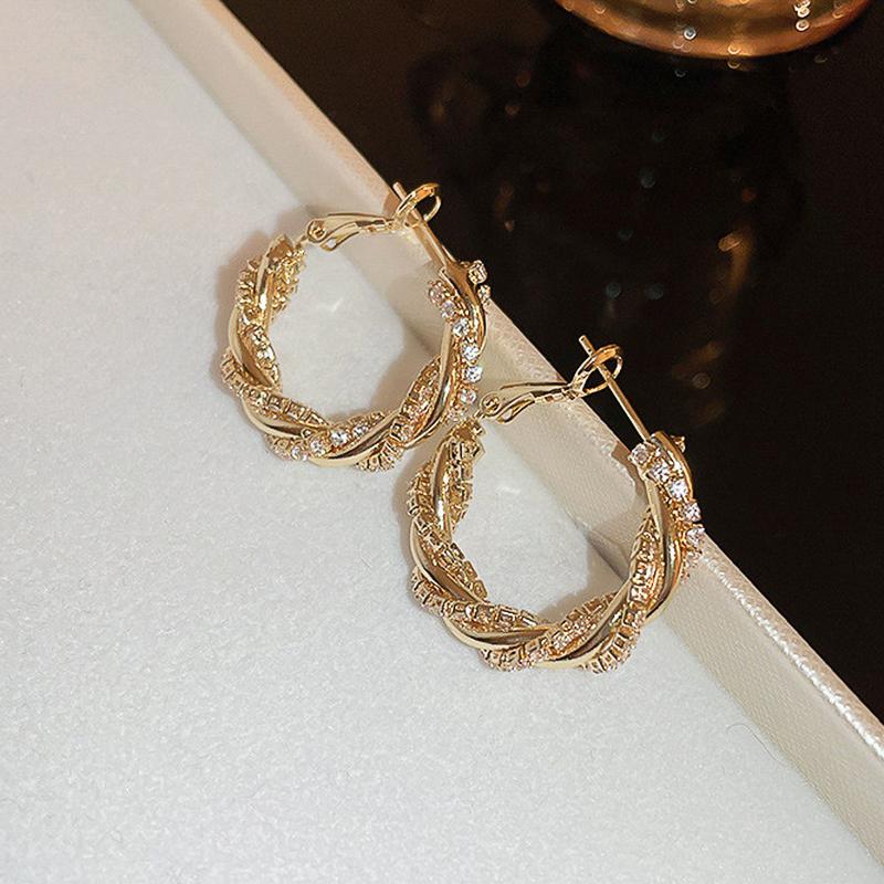 Huitan Luxury Trendy Cubic Zirconia Hoop Earrings Gold Color Fashion Earrings for Women Modern Versatile Female Shiny CZ Jewelry