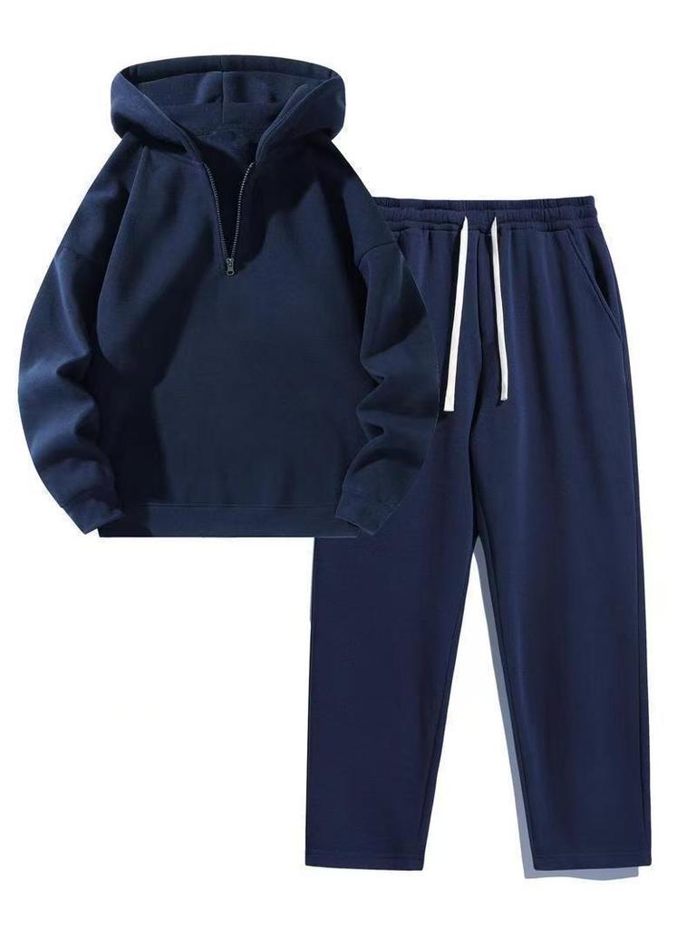 European Women's Two-Piece Sportswear Set: Half-Zip Sweatshirt & Wide-Leg Pants