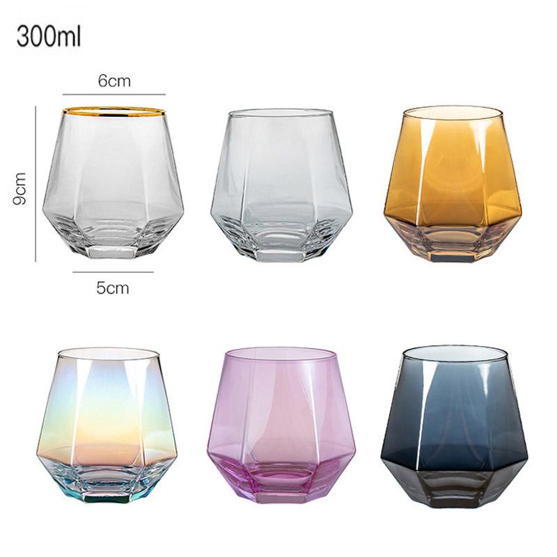 6pcs/lot Whiskey Glass Diamond Crystal Wine Glass Cup Golden Transparent Coffee Mug Cup Milk Tea Mugs Beer Glass Bar Drinkware