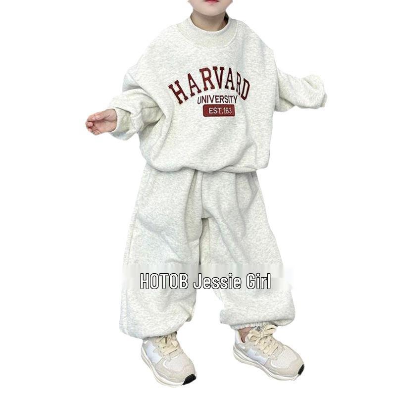 Dětská zimní fleecová mikina a kalhoty - Jednoduchý nápis, ležérní a volný střih