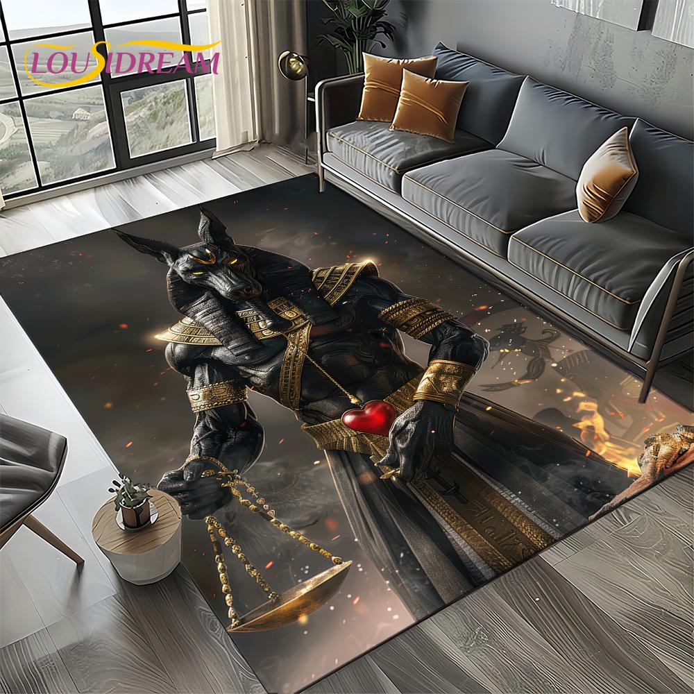 2025 Ancient Egypt Death Anubis Pharaoh Horus Mythology Carpet Rug for Living Room Bedroom Home Sofa,Area Rug Non-slip Floor Mat