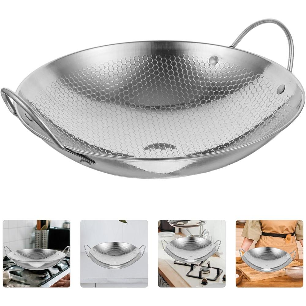 Wok Pan Stainless Steel Stir Fry Pans 25cm/10 Inch Hot Pot Iron Frying Pan  Kitchen Cookware for Camping Alcohol Stove