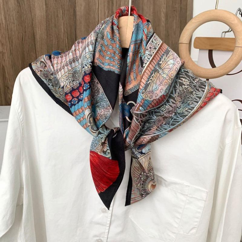 Square scarf new neck scarf scarf small shawl travel bag headscarf versatile cashew flower silk scarf