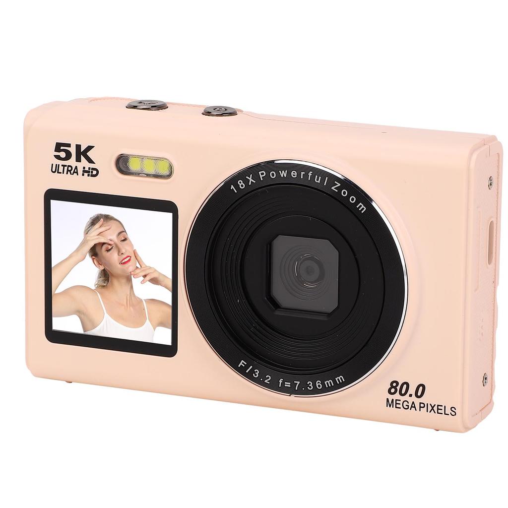 Digital Camera 5K 80MP Double Screen Autofocus 18x Zoom WiFi Camera with Flash for Travel Live Streaming