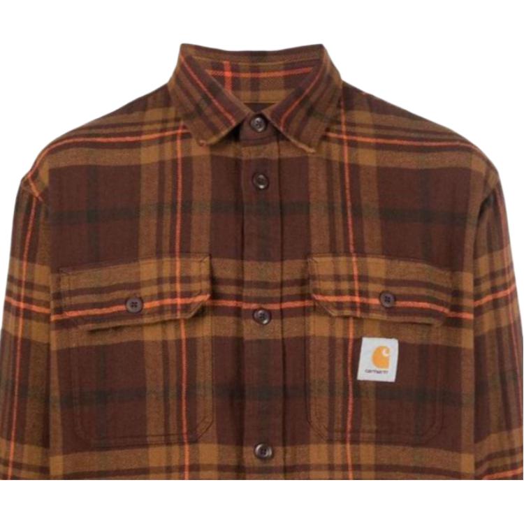 Carhartt WIP FW22 Melange Check Logo Shirt Men shirts Brown I030803-15H-XX